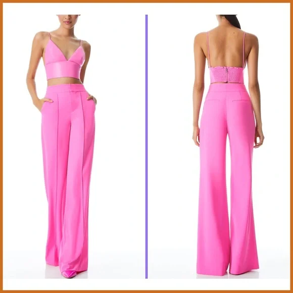 Alice + Olivia Dylan High Waisted Wide Leg Pink Pant - Picture 5 of 12